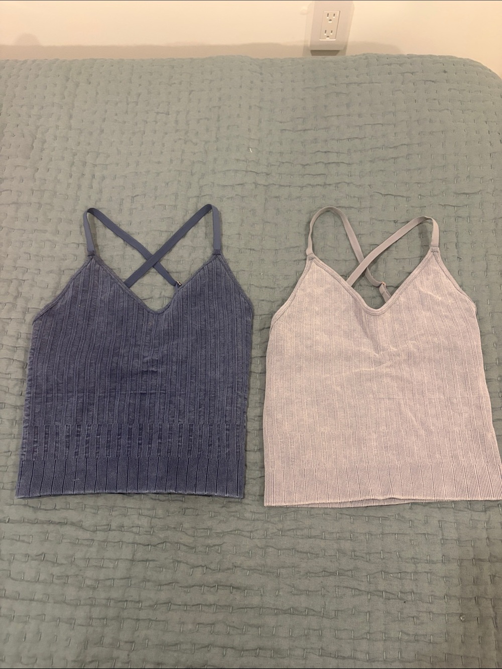 Crossback Ribbed Tanks- Blue and Light Blue  Gray
